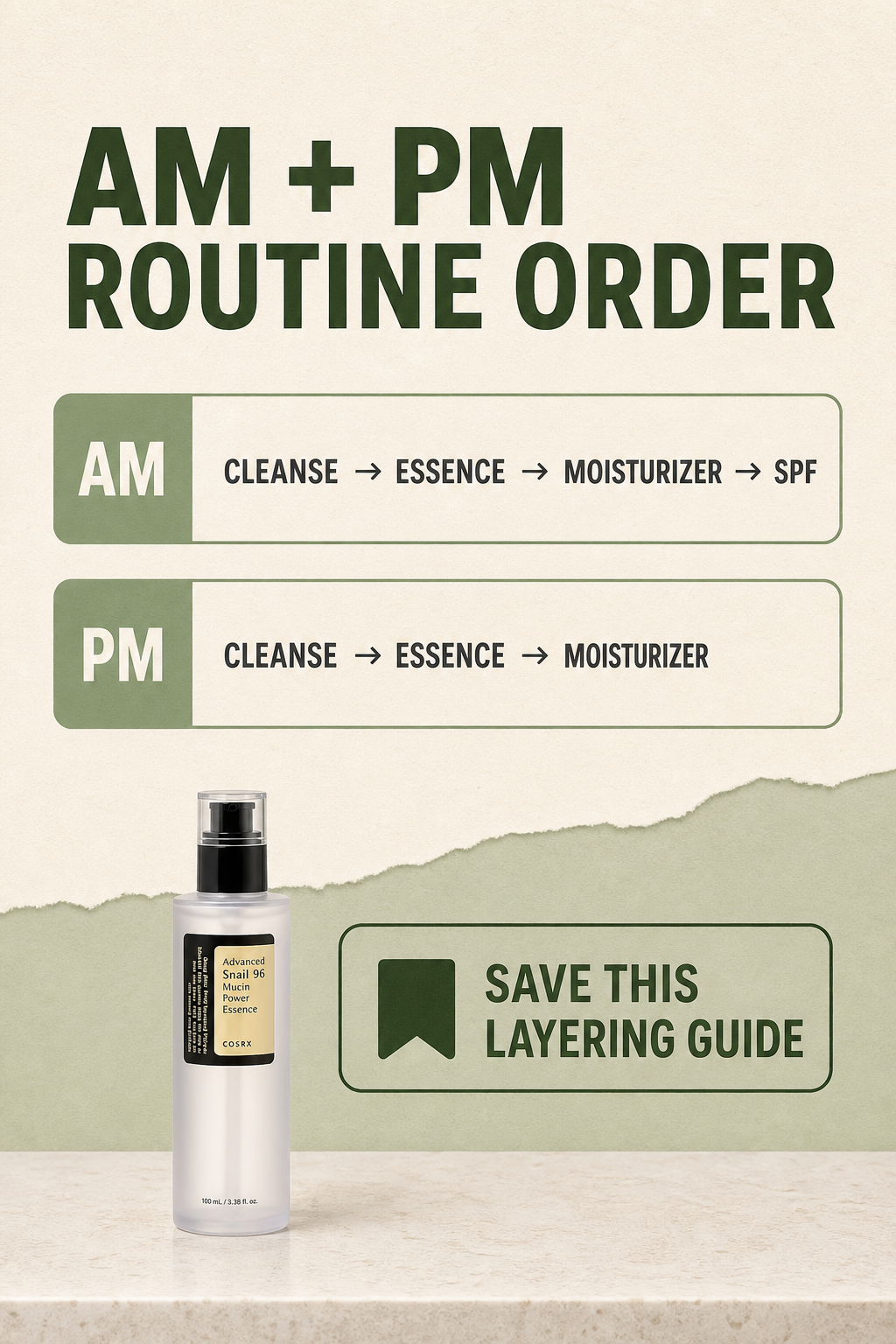 AM and PM skincare layering order with COSRX Snail 96 Essence